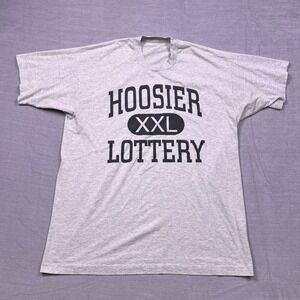 Vintage HOOSIER Lottery Graphic T Shirt Mens Gray Short Sleeve Casual Tee